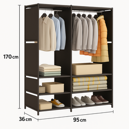 Closet Aberto 2 Colunas Aço Guarda Roupas Desmontável Portátil Prático com Sapateira Embutida - 4