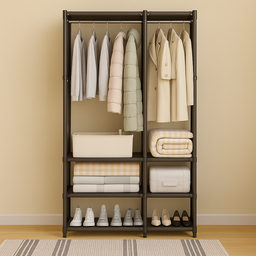 Closet Aberto 2 Colunas Aço Guarda Roupas Desmontável Portátil Prático com Sapateira Embutida - 1
