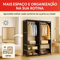 Closet Aberto 2 Colunas Aço Guarda Roupas Desmontável Portátil Prático com Sapateira Embutida - 4