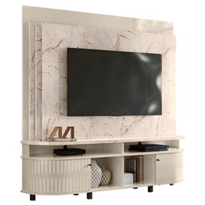 Estante Home Theater Daytona com Aparador Estoril e Mesa de Centro Indianápolis Calacata Off White –