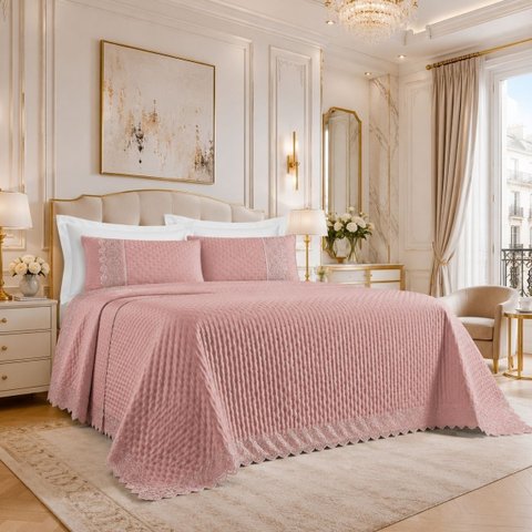 Cobreleito King Colcha London Bordado Macio Sofisticado:Rosa