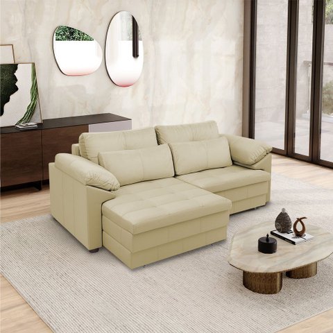 Sofá Retrátil Manual Sala de Estar Nolan Bipartido 175cm Conforto Premium em Couro Bege G58 - Gran B
