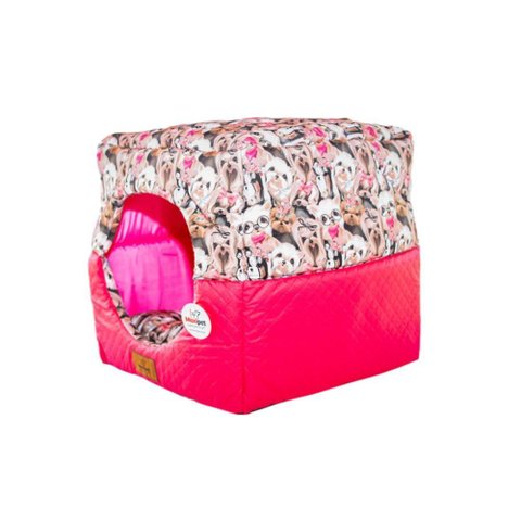 Cama para Cachorro Toca Quadrada em Corino + Poliéster Rosa Grande (g) 50 X 50 X 50 Cm