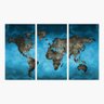 Conjunto Quadro decorativo Mapa Mundi Arte Azul Continentes Para Escritórios Quarto - 3