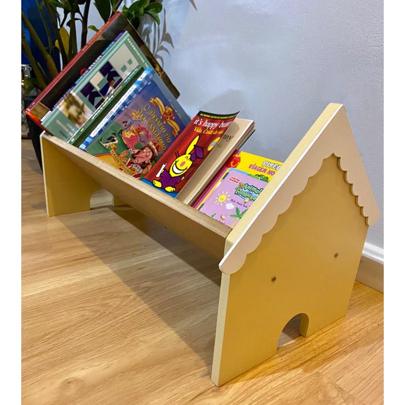 Porta Livros Infantil Revisteiro De Ch O Casinha Com Telhado Montessori Amarelo Madeiramadeira