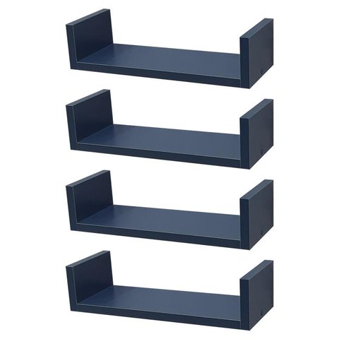 Kit 4 Prateleiras U 40 X 10cm Azul Suporte Invisível