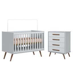 Jogo de Quarto Infantil Q Encanto Retrô Cômoda 4 Gavetas e Berço Cinza - Qmovi - 1 Jogo de Quarto Infantil Q Encanto Retrô Cômoda 4 Gavetas e Berço Cinza - Qmovi - 1