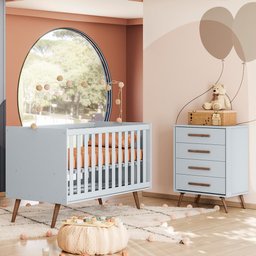 Jogo de Quarto Infantil Q Encanto Retrô Cômoda 4 Gavetas e Berço Cinza - Qmovi - 2 Jogo de Quarto Infantil Q Encanto Retrô Cômoda 4 Gavetas e Berço Cinza - Qmovi - 2