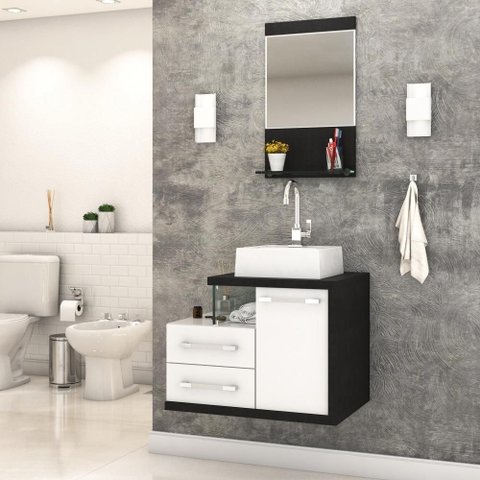 Conjunto Balcão C-cuba Q32 e Espelheira Legno 651 Branco Chess C-nogal Branco Chess C-preto Ônix