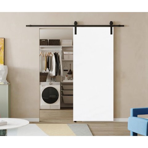 Porta de Correr Branco Prime 210x90 Kit Celeiro Preto