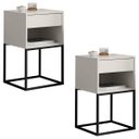 Ver imagem 1 de Kit 02 Mesas de Cabeceira Industrial Pé de Aço 1 Gaveta 1 Nicho - Off White/pé Preto - Lh Móveis