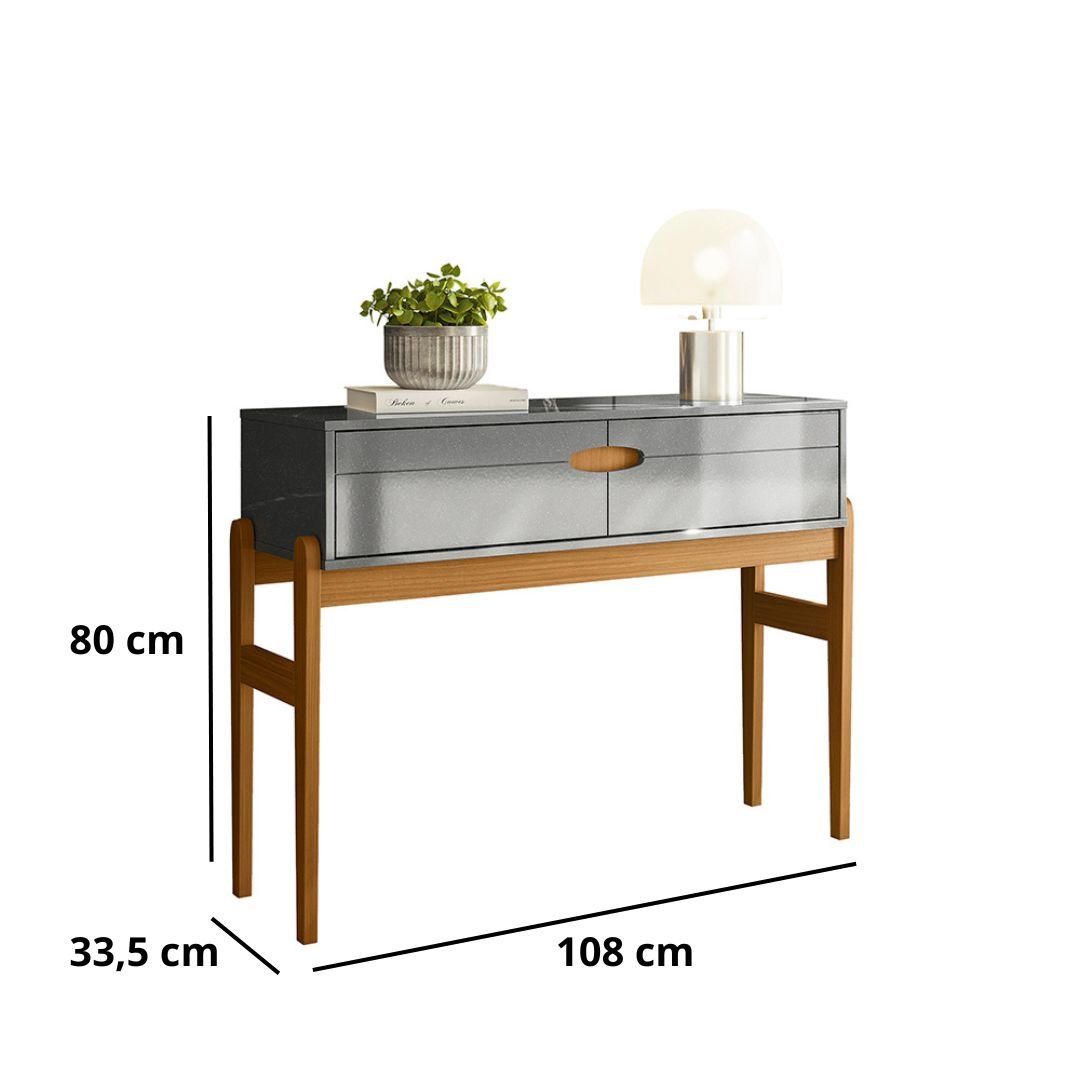 Aparador Intense Retrô Com Pés de Madeira Freijó / Cinza Perolizado - Movelove - 3