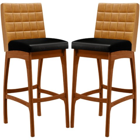 Kit 02 Banquetas Altas Cozinha Sala Jantar Fixa Mila B04 Couríssimo Whisky Couríssimo Preto - Lyam D