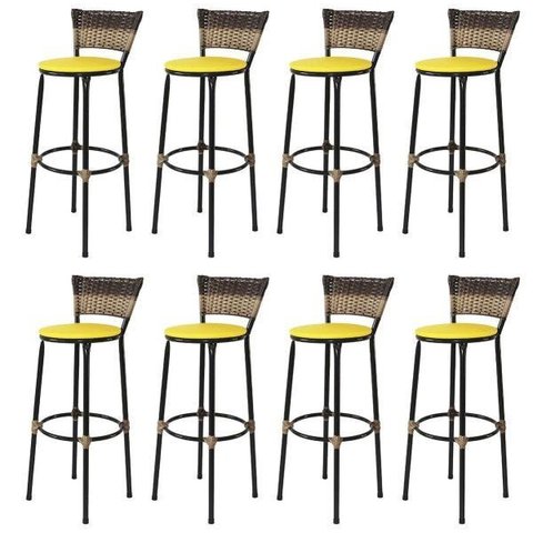 Kit 8 Banquetas Bistrô Aço Junco Sintetico Degrade Assento Amarelo