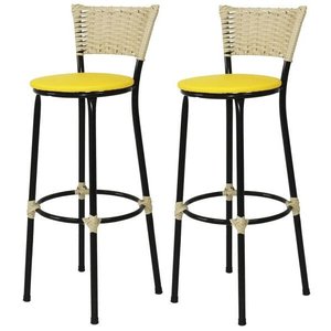 Kit 2 Banquetas Bistrô Aço Junco Marfim Assento Amarelo
