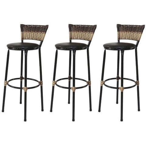 Kit 3 Banquetas Bistrô Aço Junco Sintetico Degrade Assento Preto