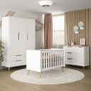 Ver imagem 1 de Quarto de Bebê Completo Retrô Berço 3 em 1 Cômoda Guarda Roupa Melinda