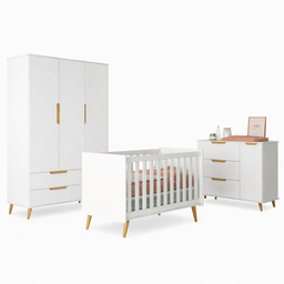 Quarto de Bebê Completo Retrô Berço 3 em 1 Cômoda Guarda Roupa Melinda - 2