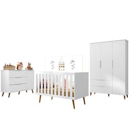 Quarto de Bebê Completo Retrô Berço 3 em 1 Cômoda Guarda Roupa Melinda - 2