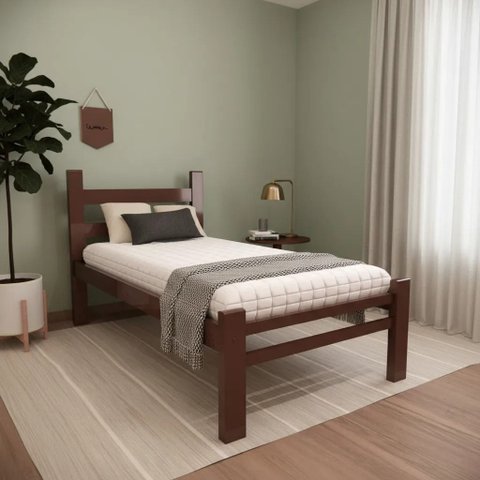 Cama Solteiro Reforçada em Madeira Maciça Imbuia