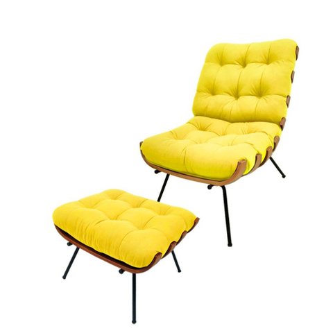 Kit Poltrona e Puff Costela Suede Amarelo