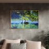 Quadro Decorativo Tela Canvas Animais Lago Dos Cisneis com Moldura e Vidro Dourada - 90x60 Cm - 1