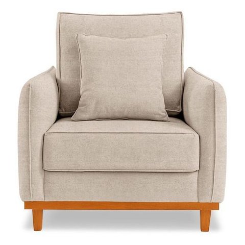 Kit 3 Poltronas Belga Estofada com Base de Madeira Boucle Bz:liso/bege