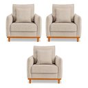 Ver imagem 4 de Kit 3 Poltronas Belga Estofada com Base de Madeira Boucle Bz:liso/bege