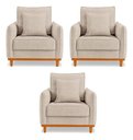 Ver imagem 1 de Kit 3 Poltronas Belga Estofada com Base de Madeira Boucle Bege Bz Home Decor