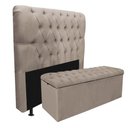 Ver imagem 1 de Kit Cabeceira + Calçadeira Baú Capitonê Livia 195cm King Size para Cama Box Suede Bege - Gat Magazin