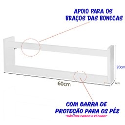 2 Prateleira organizadora bonecas Barbie brinquedo 60x20x7 - 7
