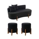 Ver imagem 2 de Conjunto Sofá Curvo Orgânico + 02 Puff Luna Boucle Preto - Montanaris Decor