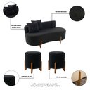 Ver imagem 3 de Conjunto Sofá Curvo Orgânico + 02 Puff Luna Boucle Preto - Montanaris Decor