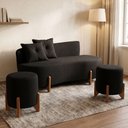 Ver imagem 1 de Conjunto Sofá Curvo Orgânico + 02 Puff Luna Boucle Preto - Montanaris Decor