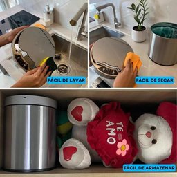 Lixeira Sensor Automatico 12 Litros Inox Polido Recarregavel Cesto Removivel Cabo Usb Design Moderno - 6