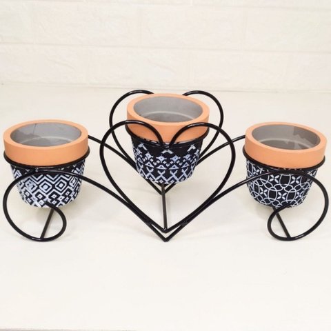 Vasos Para Decoração Com Suporte Aramado Modelo Coração C/3