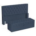 Ver imagem 2 de Cabeceira e Calçadeira Báu Queen Size Atena 160cm Capitonê Linho Azul - Abmaza
