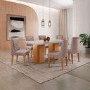 Ver imagem 1 de Mesa de Jantar Eloise 180cm Tampo Mdf com Vidro 6 Cadeiras Linho Capuccino Off White Naturale