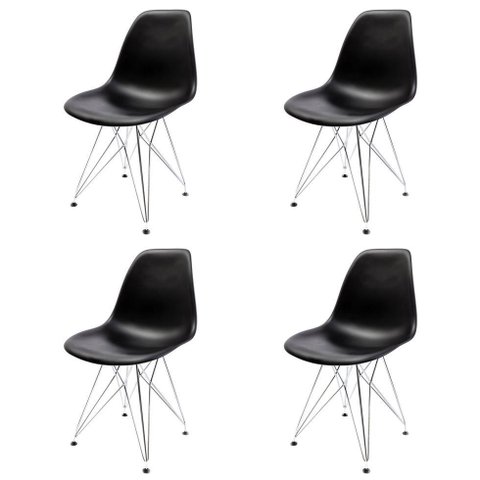 Conjunto 4 Cadeiras Eames Pp Preto Eiffel Cromada