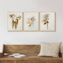 Trio de Quadros Decorativos Flores Brancas com Moldura Sala - 3