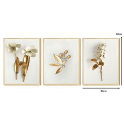 Trio de Quadros Decorativos Flores Brancas com Moldura Sala - 4