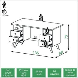 Mesa Escritório com 4 Gavetas C720 - Dalla Costa - 4 Mesa Escritório com 4 Gavetas C720 - Dalla Costa - 4