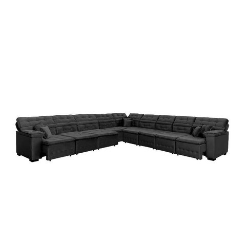 Sofá Magno 4.57x4.57m de Canto, Retrátil e Reclinável - Preto