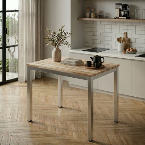 Mesa de Jantar Retangular Tampo Madeira Maciça 120CMX85CM Smart Marrom/Cromado