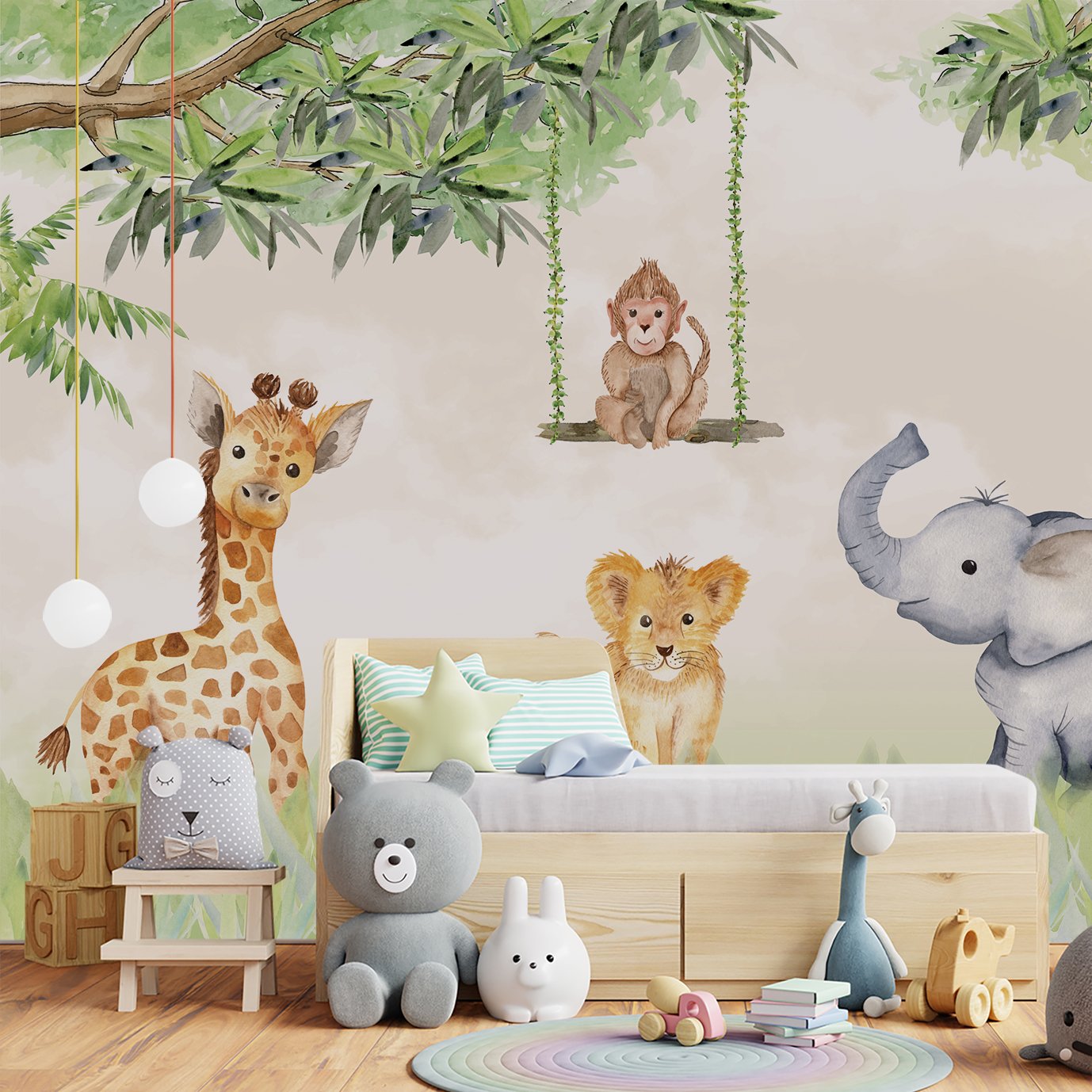 Papel de parede safári animal infantil menino para quarto de bebê M² PP79 - 1