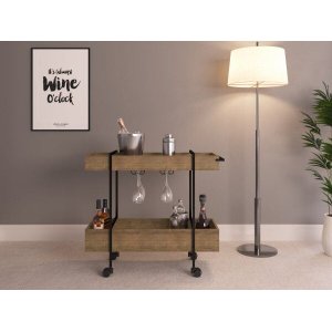 Carrinho Bar Estilo Industrial 90x33cm 27813 Steel Quadra Artesano - Vermont/preto Fosco