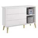 Ver imagem 5 de Guarda Roupa 2 Portas e Cômoda com Porta Theo Branco Fosco Pés Madeira Natural - Reller Móveis