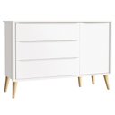 Ver imagem 4 de Guarda Roupa 2 Portas e Cômoda com Porta Theo Branco Fosco Pés Madeira Natural - Reller Móveis