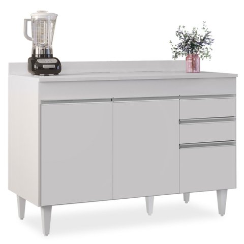 Balcão Gabinete para pia com Tampo 120cm Michigan Branco - Lumil Lumil Móveis