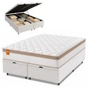 Ver imagem 1 de Cama Box Baú Colchão Casal Queen Molas Ensacadas Real 158x198x68cm Branco / Bege Inducol